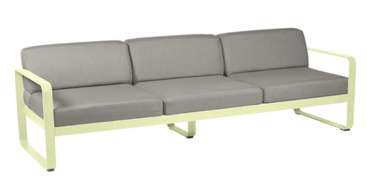Bellevie 3-Seater Outdoor Sofa - Custom Wood DesignsFermob Bellevie 3-seater outdoor sofa with frosted lemon, grey, and taupe cushions, metal frame, suitable for outdoor patio.Outdoor Sofa Metal Fermob24575203282583FrostedLemon/GraphiteGrey