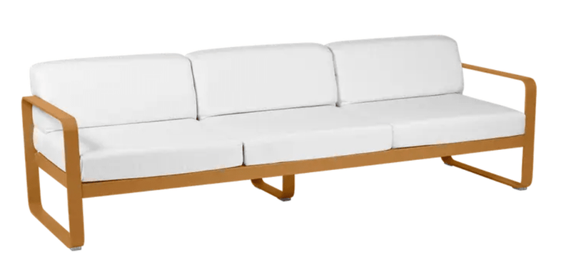 Load image into Gallery viewer, Bellevie 3-Seater Outdoor Sofa - Custom Wood DesignsFermob Bellevie 3-seater outdoor sofa with off-white fabric and metal frame, ideal for garden or patio relaxation.Outdoor Sofa Metal Fermob24575202851511Gingerbread/OffWhite
