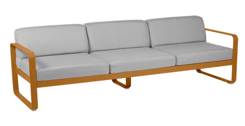 Load image into Gallery viewer, Fermob Bellevie 3-seater outdoor sofa with metal frame in gingerbread grey taupe, perfect for garden or patio seating.

