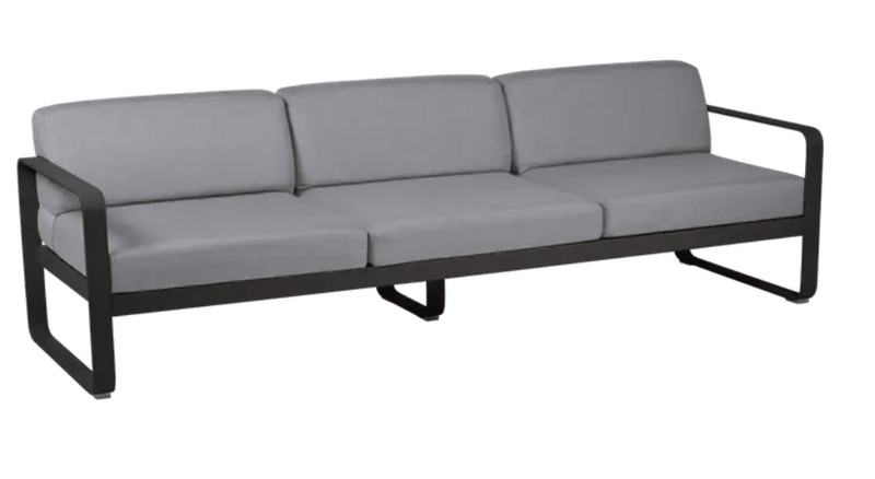 Load image into Gallery viewer, Bellevie 3-Seater Outdoor Sofa - Custom Wood DesignsGray Bellevie 3-seater outdoor sofa by Fermob with metal frame, perfect for stylish outdoor furniture setups.Outdoor Sofa Metal Fermob24575201525527Liquerice/FlanelGrey
