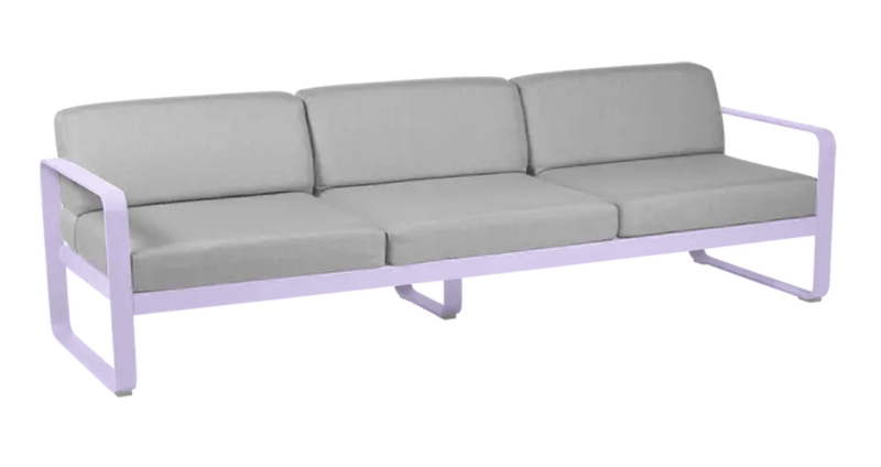 Load image into Gallery viewer, Bellevie 3-seater outdoor sofa by Fermob in Marshmallow Grey and Taupe, featuring a metal frame and stylish outdoor design.
