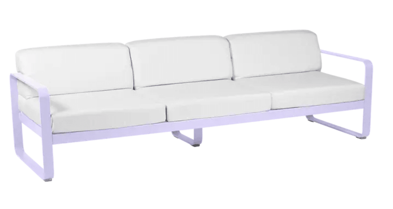 Load image into Gallery viewer, Bellevie 3-seater outdoor sofa by Fermob with off-white fabric and metal frame, ideal for garden or patio seating.
