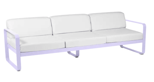 Bellevie 3-seater outdoor sofa by Fermob with off-white fabric and metal frame, ideal for garden or patio seating.