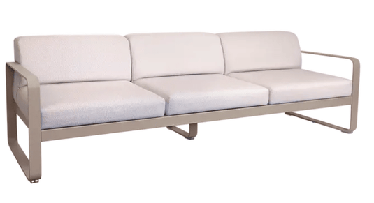 Fermob Bellevie 3-seater outdoor sofa with metal frame in Nutmeg Pearl finish, designed for stylish outdoor seating.