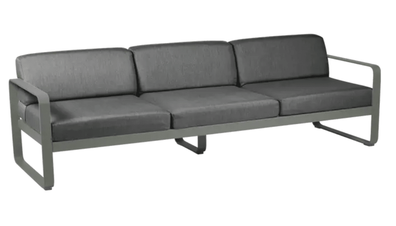 Load image into Gallery viewer, Bellevie 3-Seater Outdoor Sofa - Custom Wood DesignsFermob Bellevie 3-seater outdoor sofa with metal frame in grey color, suitable for garden or patio seating.Outdoor Sofa Metal Fermob24575208542487Rosemary/ Graphite Grey
