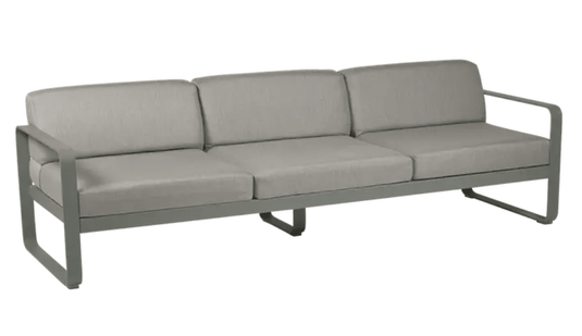 Bellevie 3-Seater Outdoor Sofa - Custom Wood DesignsRosemary grey taupe Fermob Bellevie 3-seater outdoor metal sofa with armrests on a patio setting.Outdoor Sofa Metal Fermob24575208409719Rosemary / Grey Taupe