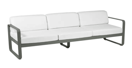 Rosemary Off-White Fermob Bellevie 3-Seater outdoor sofa with metal frame and plush cushions, perfect for outdoor living spaces.