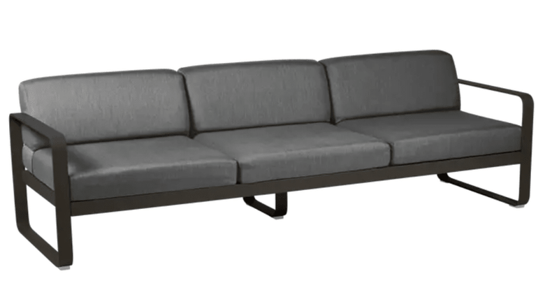 Load image into Gallery viewer, Fermob Bellevie 3-seater outdoor sofa with grey metal frame, stylish garden furniture for outdoor relaxation.
