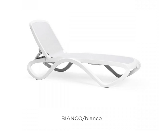 Nardi Omega sun lounger stackable outdoor recliner with breathable fabric and modern design, ideal for poolside or patio relaxation.