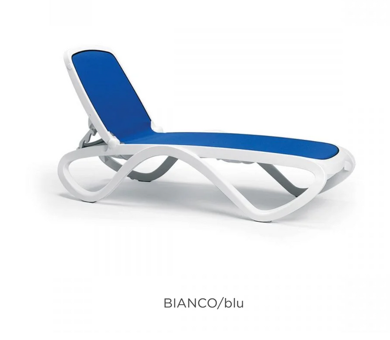 Load image into Gallery viewer, Nardi Omega sun lounger stackable outdoor recliner with white fabric and sleek frame, perfect for poolside relaxation and outdoor seating
