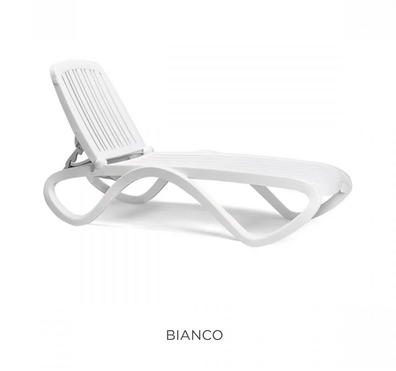 Load image into Gallery viewer, Nardi Tropico sun lounger, stackable outdoor recliner with wheels, featuring a modern design for patio relaxation.
