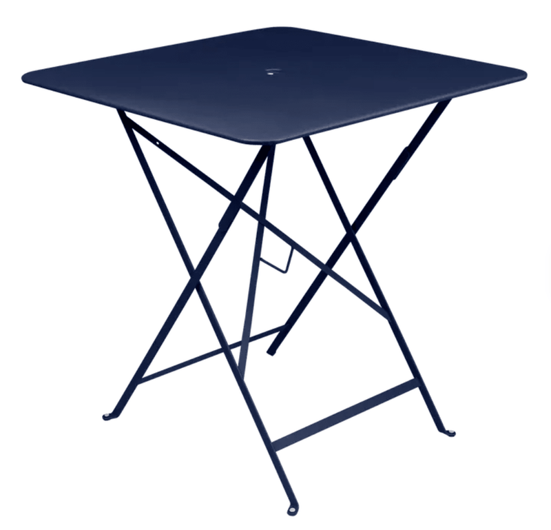 Load image into Gallery viewer, Bistro Table 71x71cm - Custom Wood DesignsDeep blue Fermob foldable bistro table, 71x71cm, outdoor metal design on a hotel balcony, compact and stylish for outdoor dining.Foldable Table Ferob Outdoor7926.0Deep Blue
