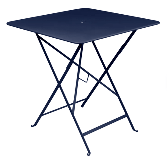 Bistro Table 71x71cm - Custom Wood DesignsDeep blue Fermob foldable bistro table, 71x71cm, outdoor metal design on a hotel balcony, compact and stylish for outdoor dining.Foldable Table Ferob Outdoor7926.0Deep Blue