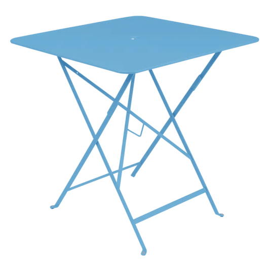 Bistro Table 71x71cm - Custom Wood DesignsFermob Maya Blue foldable metal bistro table, 71x71cm, for outdoor restaurant terrace seating.Foldable Table Ferob Outdoor7920.0Maya Blue