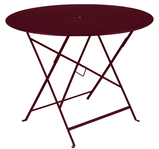 Bistro Table Ø117cm six seater - Custom Wood DesignsFermob Bistro round table with a deep red metal finish, 96cm diameter, suitable for outdoor dining with a central parasol hole.Round Table Fermob7913.0Willow Green
