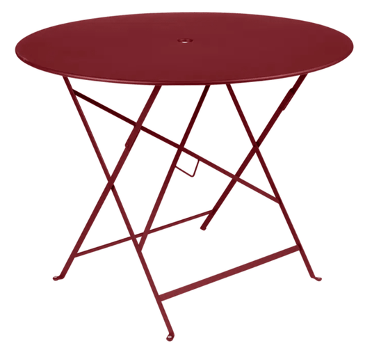 Bistro Table Ø117cm six seater - Custom Wood DesignsChilli red Fermob round bistro table with a metal surface and central parasol hole for outdoor dining.Round Table Fermob7913.0Willow Green