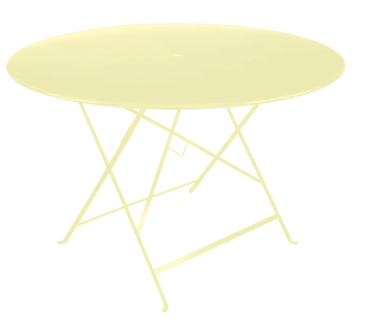 Bistro Table Ø117cm six seater - Custom Wood DesignsBright yellow Fermob round bistro table with frosted lemon finish, 117cm diameter, outdoor metal six-seater dining table.Round Table Fermob7925.0Frosted Lemon