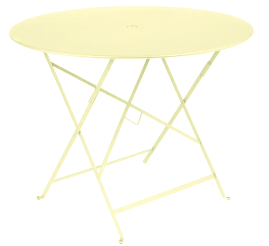 Bistro Table Ø117cm six seater - Custom Wood DesignsFermob Bistro Table, round 96cm diameter, light yellow frosted finish, outdoor metal table with umbrella hole and green accentsRound Table Fermob7913.0Willow Green