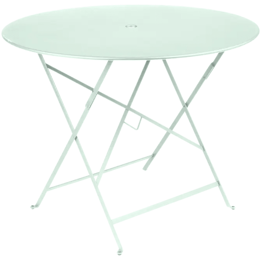 Bistro Table Ø117cm six seater - Custom Wood DesignsFermob Bistro round outdoor table in ice mint green with a central parasol hole, metal construction for restaurant patio use.Round Table Fermob7913.0Willow Green