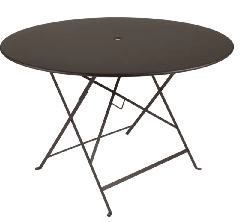 Load image into Gallery viewer, Bistro Table Ø117cm six seater - Custom Wood DesignsFermob Tonka Brown round outdoor dining table, 117cm diameter, six-seater metal bistro table for outdoor patio or garden.Round Table Fermob7914.0Tonka
