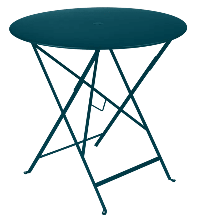 Load image into Gallery viewer, Bistro Table Ø77cm Round Folding Table - Custom Wood DesignsFermob Acapulco blue teal round folding bistro table with metal design, 77cm diameter, suitable for outdoor terrace useRound Table Ferob Outdoor7931.0Acapulco Blue
