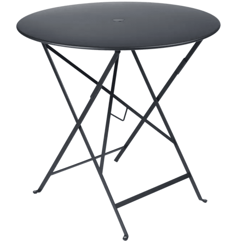 Load image into Gallery viewer, Bistro Table Ø77cm Round Folding Table - Custom Wood DesignsFermob Ferob outdoor round bistro table, 77cm diameter, foldable metal table in anthracite with honey-colored surface.Round Table Ferob Outdoor7931.0Acapulco Blue
