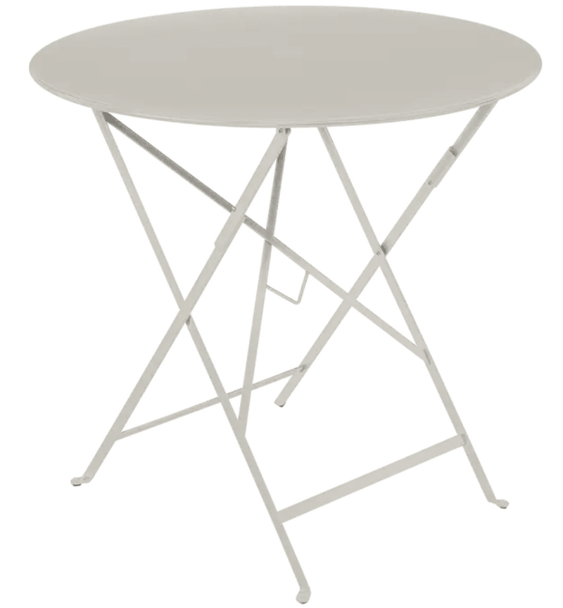 Load image into Gallery viewer, Bistro Table Ø77cm Round Folding Table - Custom Wood DesignsClay grey Fermob round outdoor bistro table, Ø77cm, folding metal design, perfect for four-seat cafe or patio setup.Round Table Ferob Outdoor7928.0Clay Grey
