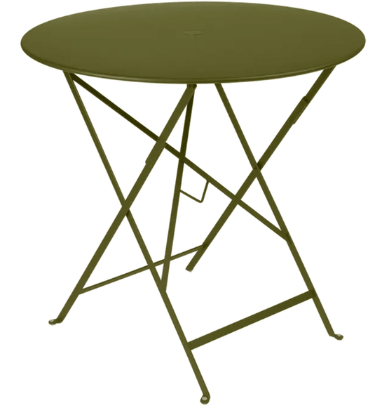 Bistro Table Ø77cm Round Folding Table - Custom Wood DesignsFermob Pest Green round Bistro Table Ø77cm, outdoor Parisian-style folding metal table with a classic bistro design.Round Table Ferob Outdoor7918.0Pesto Green