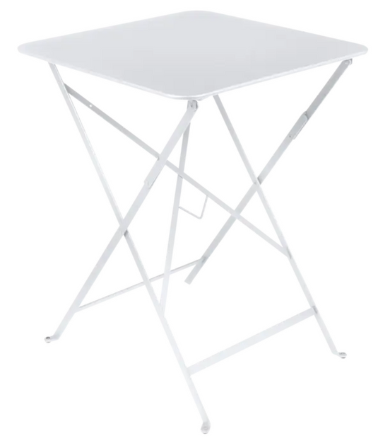 Fermob metal foldable bistro table, 57x57 inches, outdoor café table with a sleek, foldable design suitable for patio or garden.