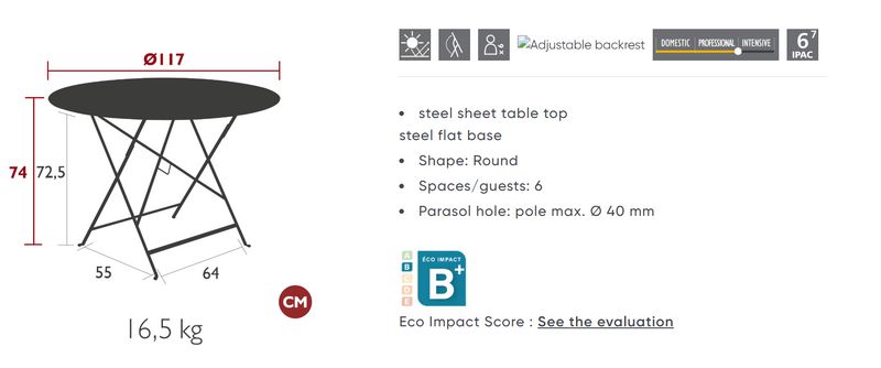 Load image into Gallery viewer, Fermob round bistro table, 117cm diameter, honey metal finish, six-seater folding cafe table for outdoor dining in Ireland
