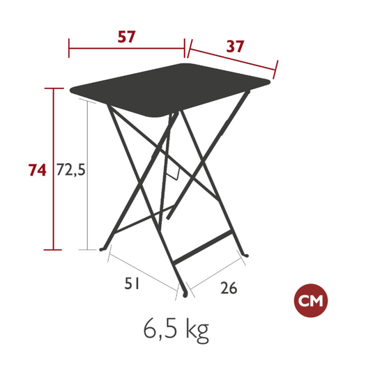 Fermob Bistro folding table, 57x37 cm, rectangular metal cafe table in honey color, foldable and compact design.
