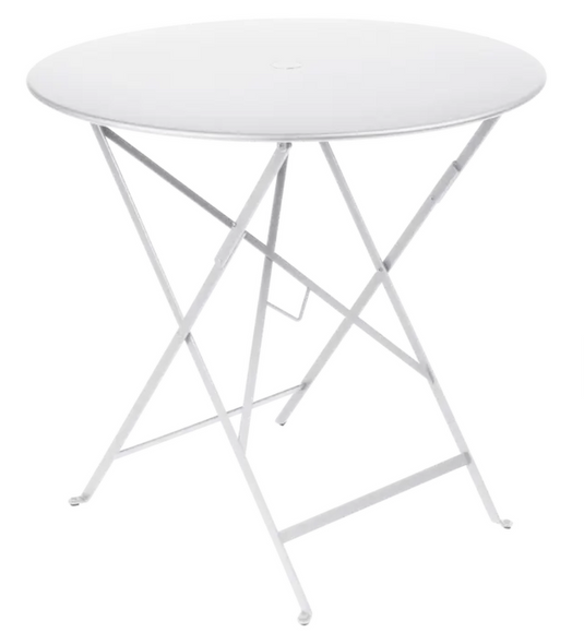 Fermob Ferob outdoor round Bistro table with 77cm diameter, honey-colored folding metal cafe table for outdoor dining.