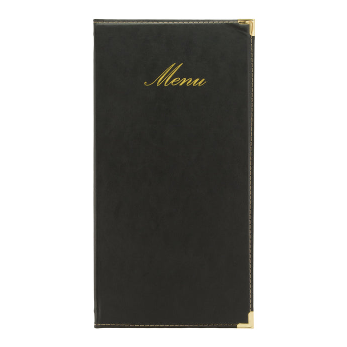 Leather style long menu holder pack of 10 Black Custom Wood Designs __label: Multibuy black-leather-style-long-menu-holder-pack-of-10-53613249986903