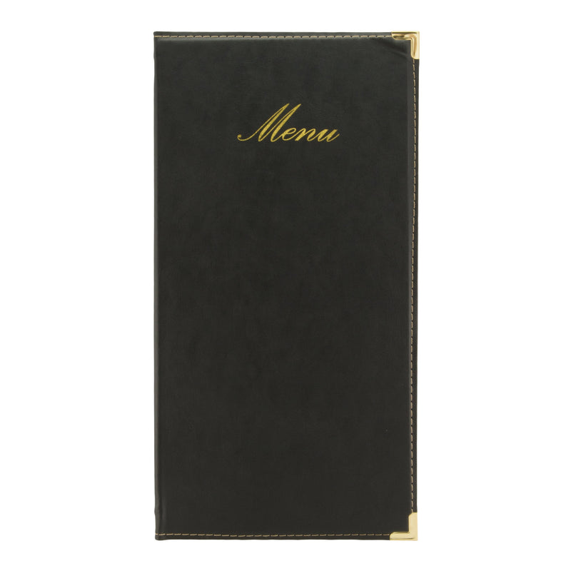 Load image into Gallery viewer, Leather style long menu holder pack of 10 Black Custom Wood Designs __label: Multibuy black-leather-style-long-menu-holder-pack-of-10-53613249986903
