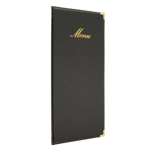 Leather style long menu holder pack of 10 Custom Wood Designs __label: Multibuy black-leather-style-long-menu-holder-pack-of-10-53613251428695