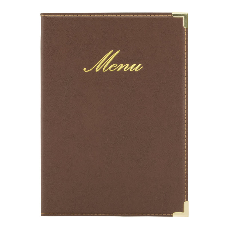 Load image into Gallery viewer, Leather style menu A5 pack of 10 Brown Custom Wood Designs __label: Multibuy black-leather-style-menu-a5-pack-of-10-53613255557463
