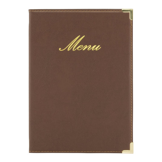 Leather style menu A5 pack of 10 Brown Custom Wood Designs __label: Multibuy black-leather-style-menu-a5-pack-of-10-53613255557463