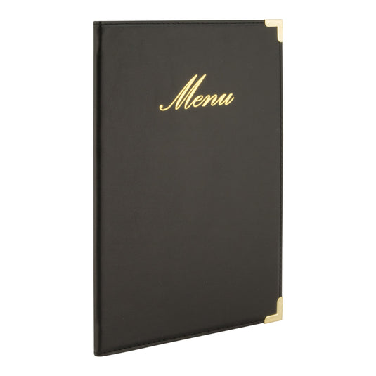 Leather style menu A5 pack of 10 Custom Wood Designs __label: Multibuy black-leather-style-menu-a5-pack-of-10-53613257654615