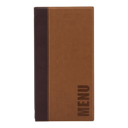 Long leather menu holder pack of 10 Light Brown Custom Wood Designs __label: Multibuy black-long-leather-menu-holder-pack-of-10-53613273940311