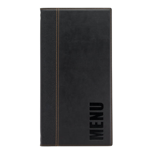 Long leather menu holder pack of 10 Black Custom Wood Designs __label: Multibuy black-long-leather-menu-holder-pack-of-10-53613275906391