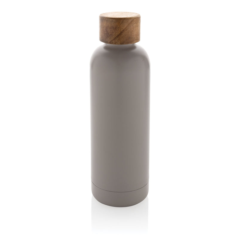 Load image into Gallery viewer, Stainless steel bottle with wood lid pack of 25 Grey Custom Wood Designs __label: Multibuy black-stainless-steel-bottle-with-wood-lid-pack-of-25-53613616300375
