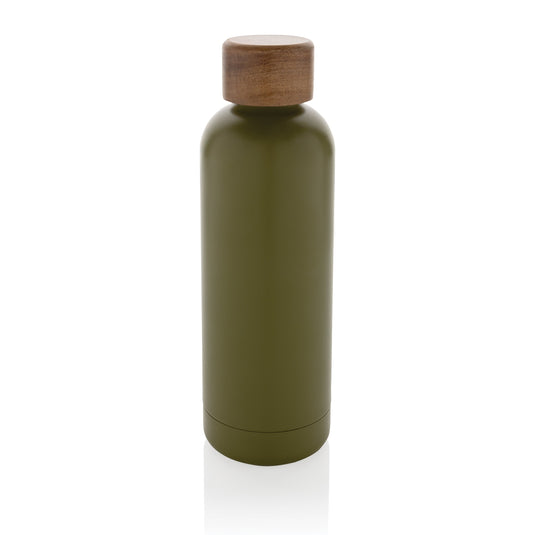 Stainless steel bottle with wood lid pack of 25 Green Custom Wood Designs __label: Multibuy black-stainless-steel-bottle-with-wood-lid-pack-of-25-53613620560215
