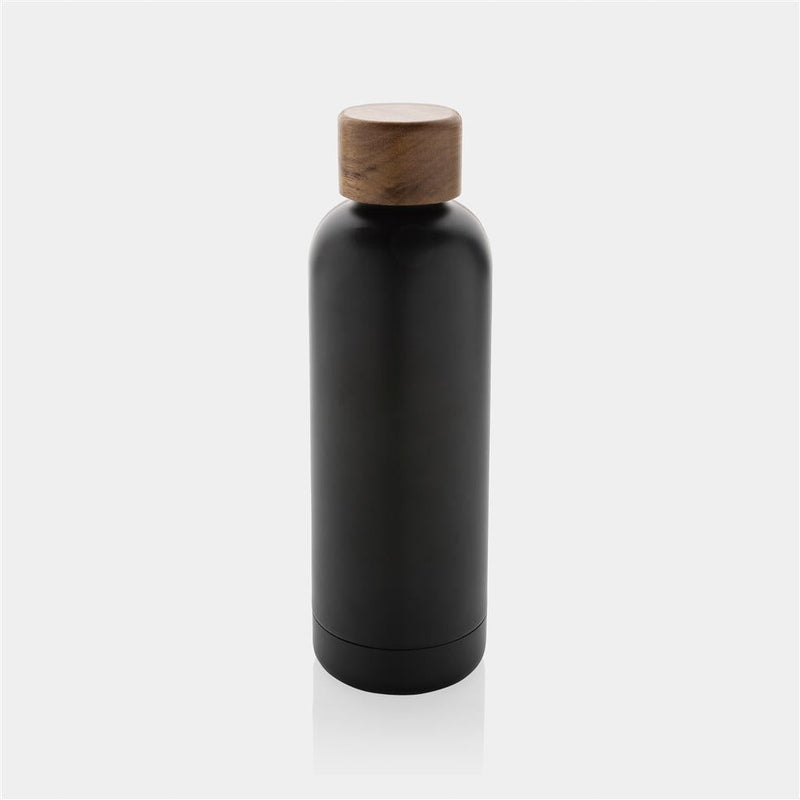 Load image into Gallery viewer, Stainless steel bottle with wood lid pack of 25 Black Custom Wood Designs __label: Multibuy black-stainless-steel-bottle-with-wood-lid-pack-of-25-53613621543255
