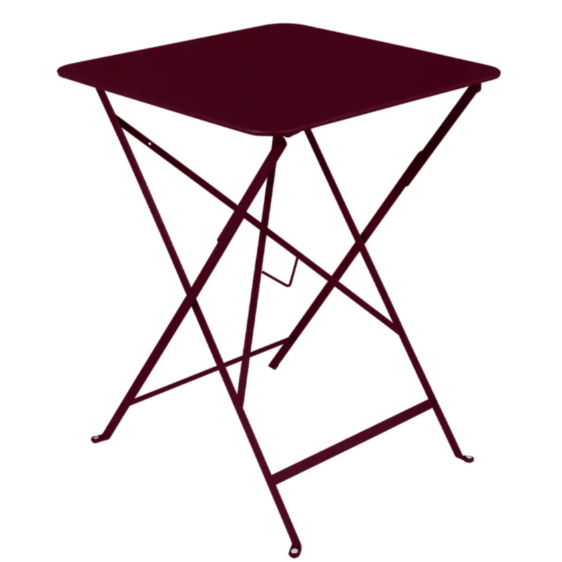 Load image into Gallery viewer, Fermob black cherry deep red foldable metal bistro table, 57x57 inches, outdoor cafe table with sleek design and sturdy construction.
