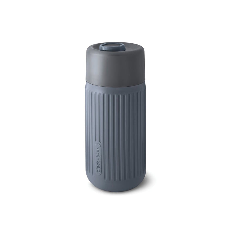 Load image into Gallery viewer, Black+Blum Glass Travel Cup 340ML - Custom Wood DesignsBlack + Blum glass travel cup, 340ml, with black lid and clear body, designed for hot and cold beverages on the go.DrinkwareP439.1602Glass,Siliconegrey
