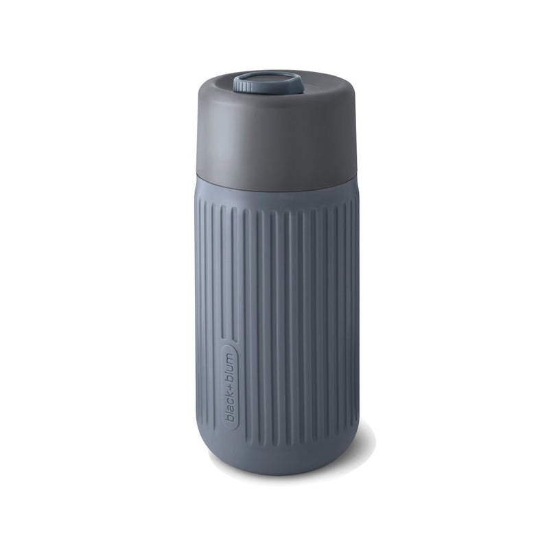 Load image into Gallery viewer, Black+Blum Glass Travel Cup 340ML - Custom Wood DesignsBlack+Blum glass travel cup in black and clear, 340ml, showcasing sleek design and secure lid for on-the-go drinks.DrinkwareP439.1602Glass,Siliconegrey
