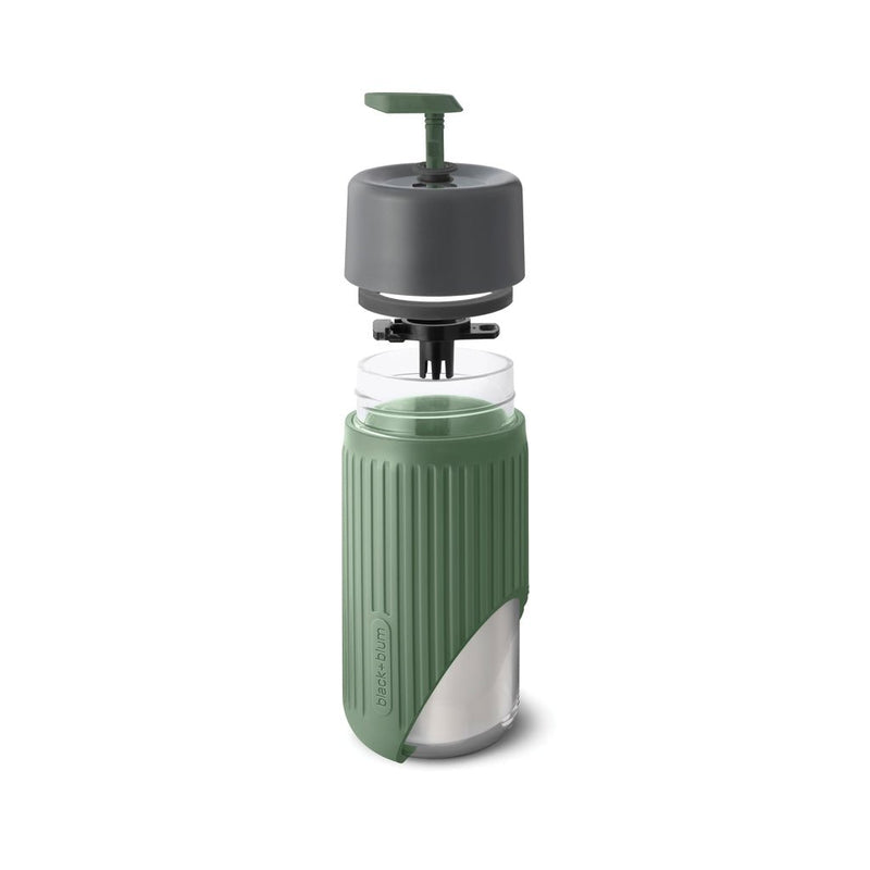 Load image into Gallery viewer, Black+Blum Glass Travel Cup 340ML - Custom Wood DesignsBlack+Blum glass travel cup with black lid, 340ml capacity, designed for hot and cold beverages, sleek and durable drinkware.DrinkwareP439.1627Glass,Siliconeolive green
