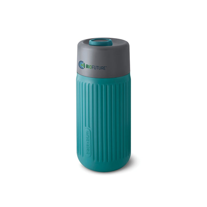 Load image into Gallery viewer, Black+Blum Glass Travel Cup 340ML - Custom Wood DesignsBlack+Blum glass travel cup with black lid, 340ML, designed for hot and cold beverages, featuring sleek transparent glass and durable lid.DrinkwareP439.1633Glass,Siliconeturquoise
