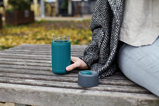 Black+Blum Glass Travel Cup 340ML - Custom Wood DesignsBlack+Blum glass travel cup, 340ml, showing a sleek black and clear glass drinkware design with a secure lid.DrinkwareP439.1633Glass,Siliconeturquoise