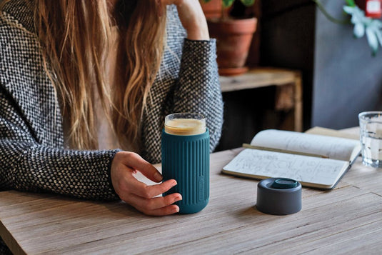 Black+Blum Glass Travel Cup 340ML - Custom Wood DesignsBlack+Blum glass travel cup with black lid, 340ML capacity, sleek drinkware design for on-the-go beverages.DrinkwareP439.1633Glass,Siliconeturquoise